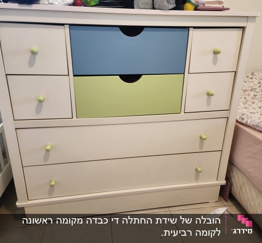 שידה עם מגירות צבעוניות בחדר ילדים